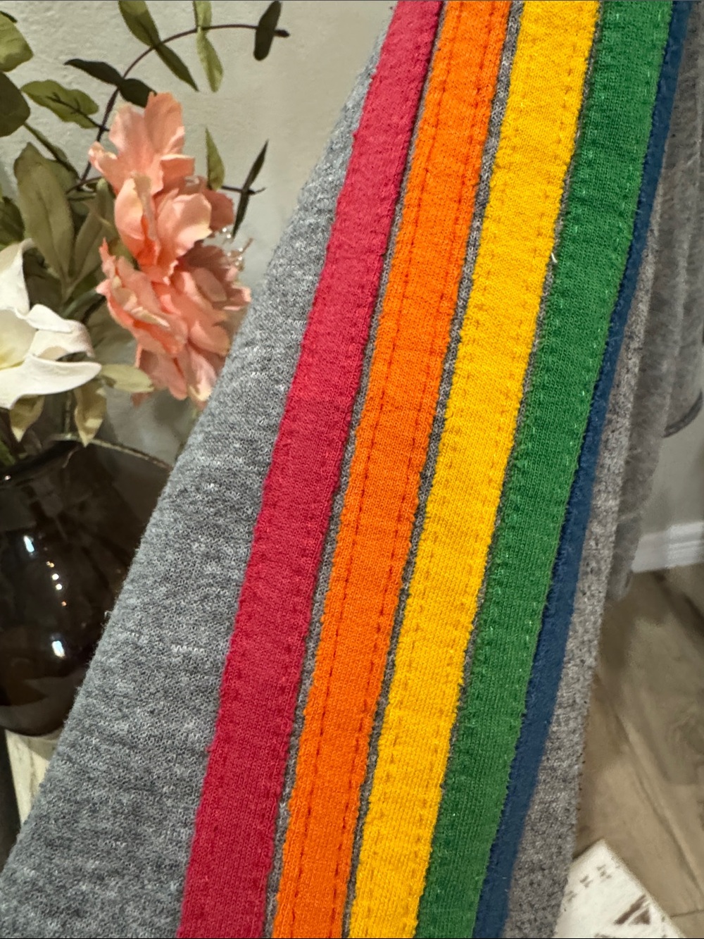 Aviator Nation  Gray Sweatshirt with Rainbow Sleeve Stripes - Picture 6 of 6